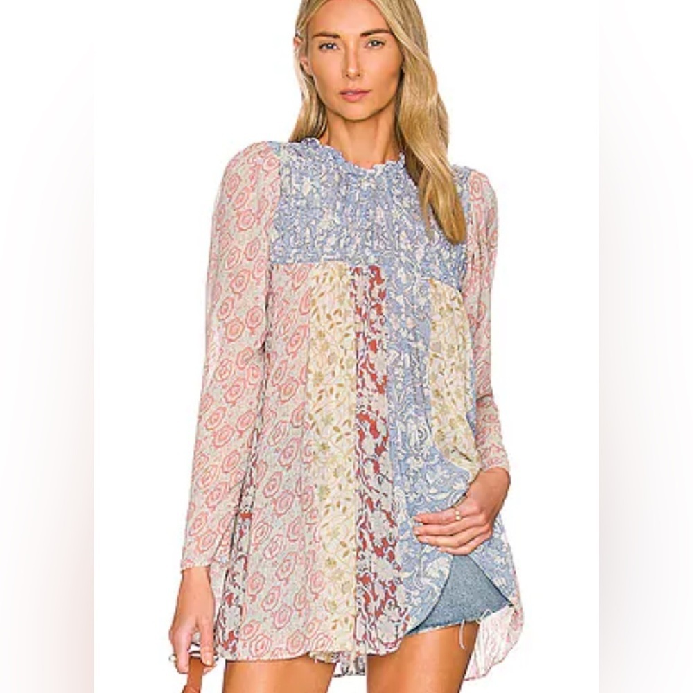 Free People Merrie Mix Lilac Print Tunic Top Small NWT - Picture 5 of 12
